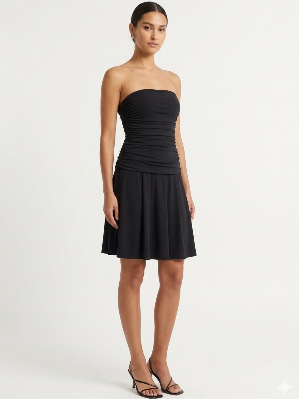 Susana Monaco Strapless Black Ruched Fit-and-Flare Dress Revolve